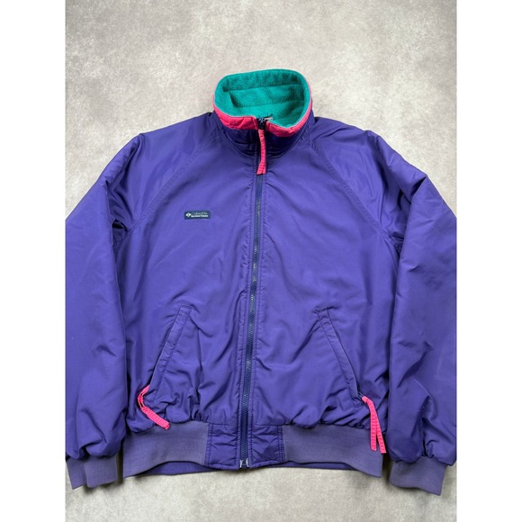 VTG 90s Columbia Sportswear Jacket Men Large Retro Collar Purple Teal Colorblock